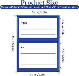 Mailing Labels for Packages 60 Pcs to from Return Address Labels for Envelopes 4.5×3.5Inch Blank Self Adhesive Shipping Label Handwriting to/from Mail Label Stickers Address Tags