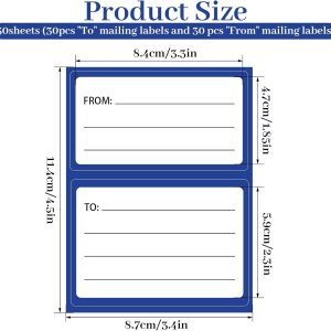 Mailing Labels for Packages 60 Pcs to from Return Address Labels for Envelopes 4.5x3.5Inch Blank Self Adhesive Shipping Label Handwriting to/from Mail Label Stickers Address Tags